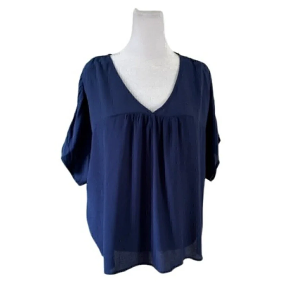 Madewell Rhyme Navy Vneck Top Blouse Size Small NWT